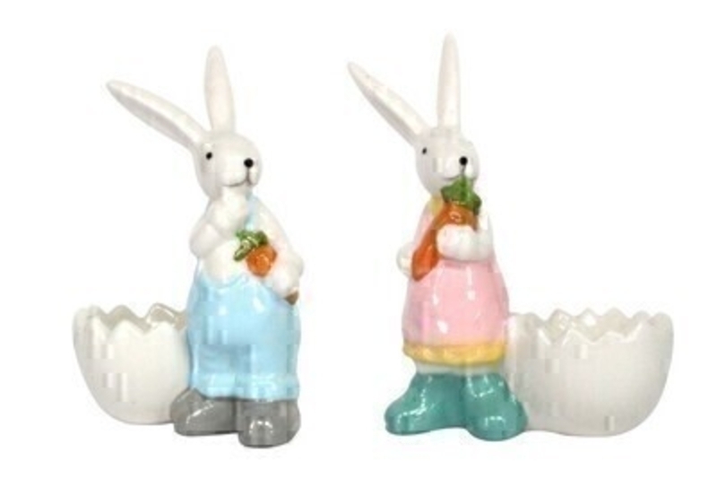 Cute Easter Bunny Egg Cup perfect for Easter morning for those Easter Eggs. By the designer Gisela Graham who designs unique Easter gifts and decorations.  Choice of 2 available - pink (girl) or blue (boy) design (please specify when ordering which one you would like)